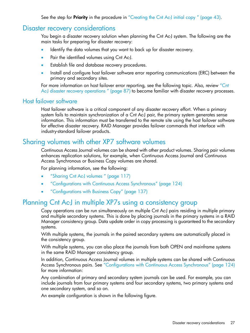 Disaster recovery considerations, Host failover software, Sharing volumes with other xp7 software volumes | HP XP7 Storage User Manual | Page 27 / 186