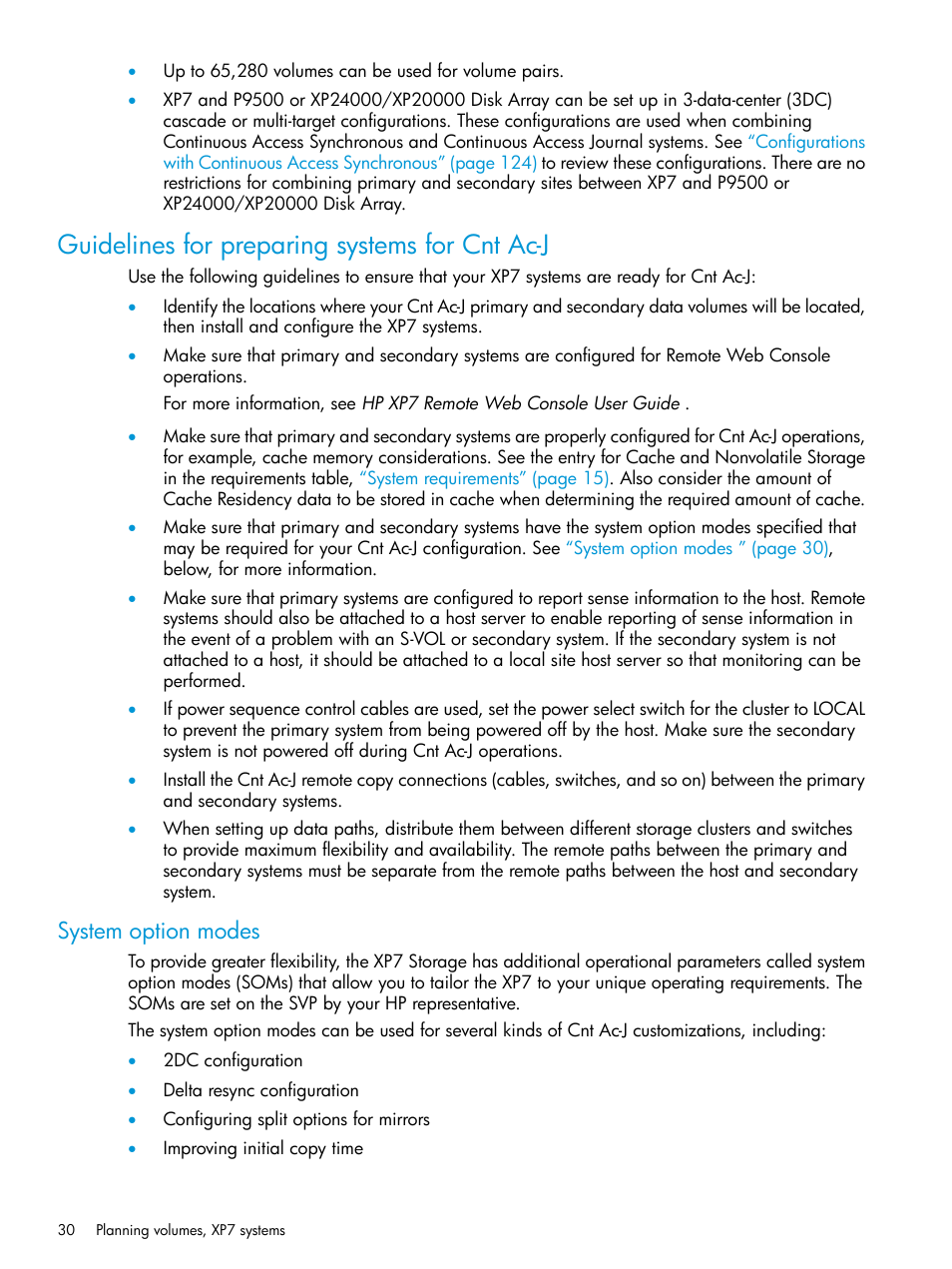 Guidelines for preparing systems for cnt ac-j, System option modes | HP XP7 Storage User Manual | Page 30 / 186