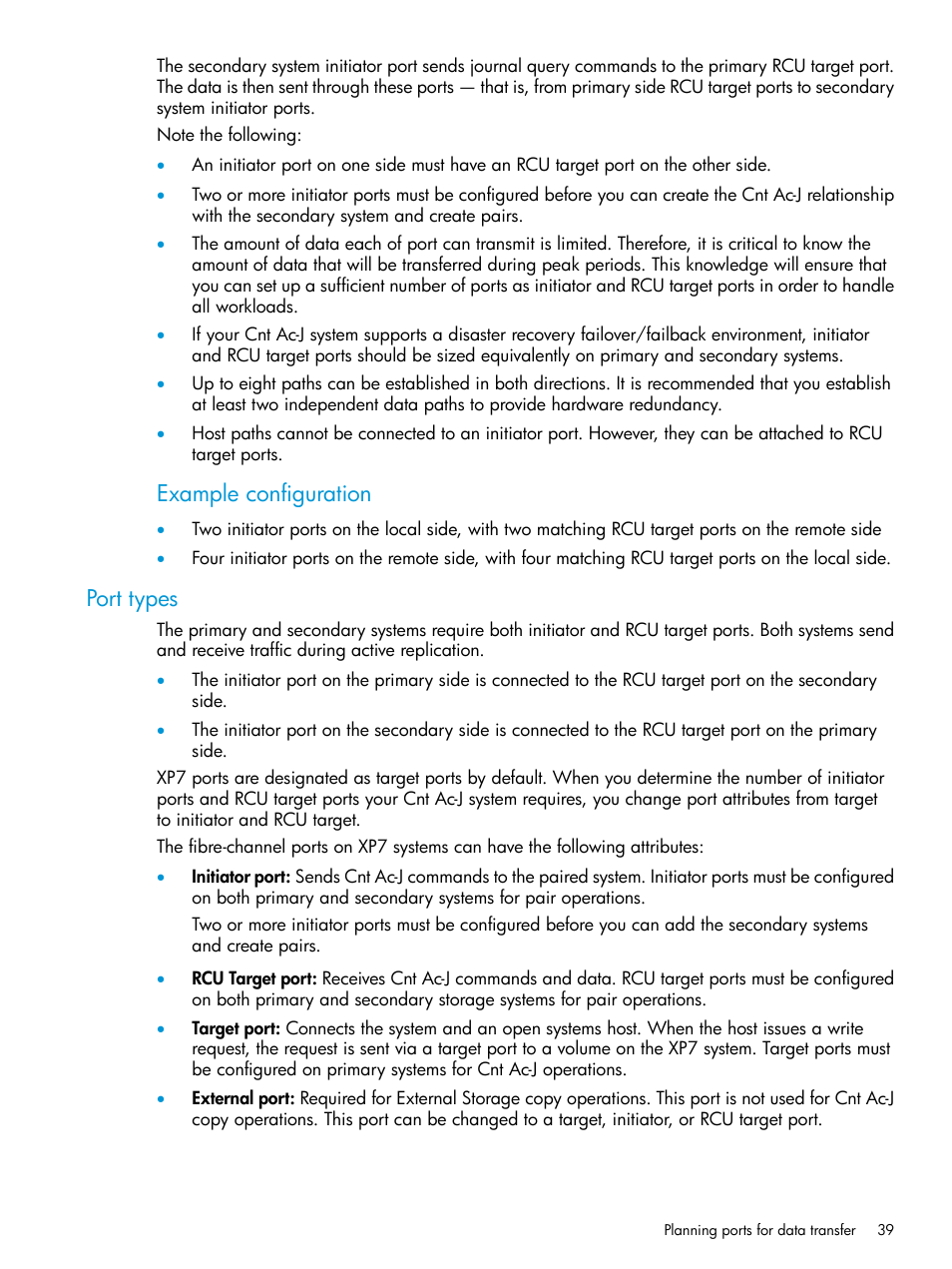 Port types, Example configuration | HP XP7 Storage User Manual | Page 39 / 186