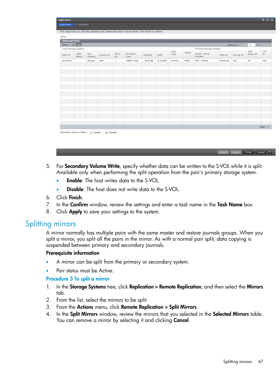 Splitting mirrors | HP XP7 Storage User Manual | Page 47 / 186