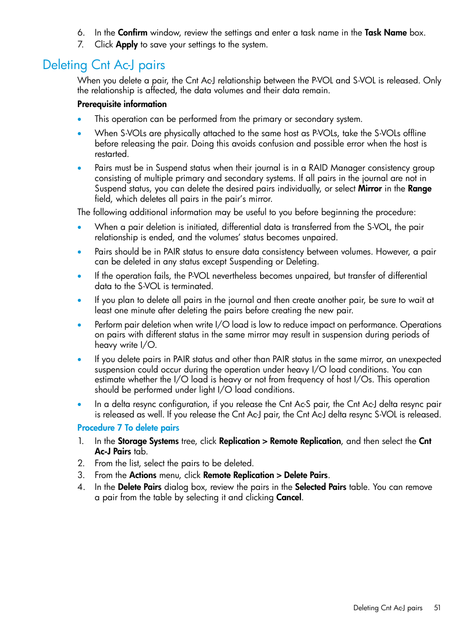 Deleting cnt ac-j pairs | HP XP7 Storage User Manual | Page 51 / 186