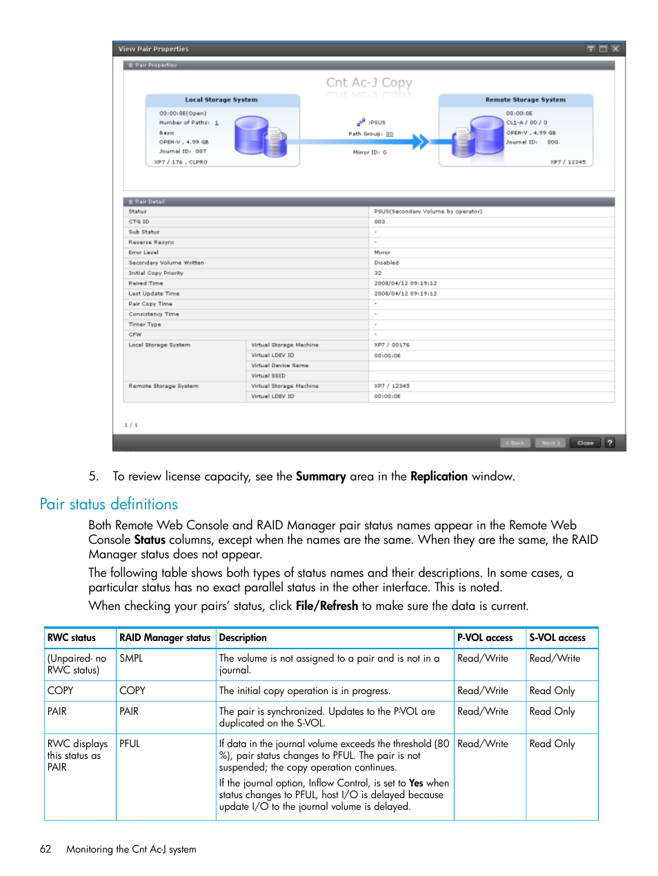 Pair status definitions | HP XP7 Storage User Manual | Page 62 / 186