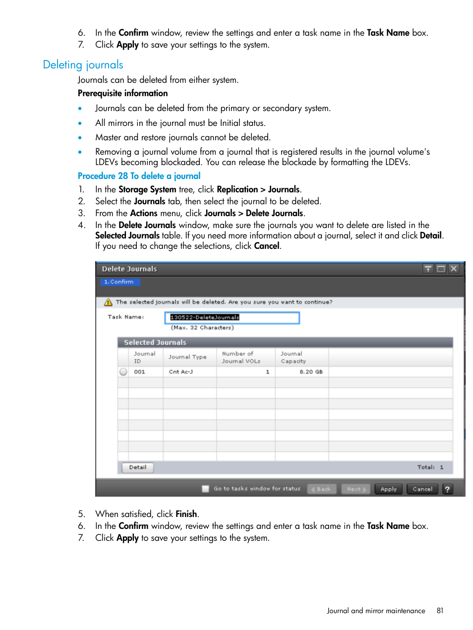 Deleting journals | HP XP7 Storage User Manual | Page 81 / 186