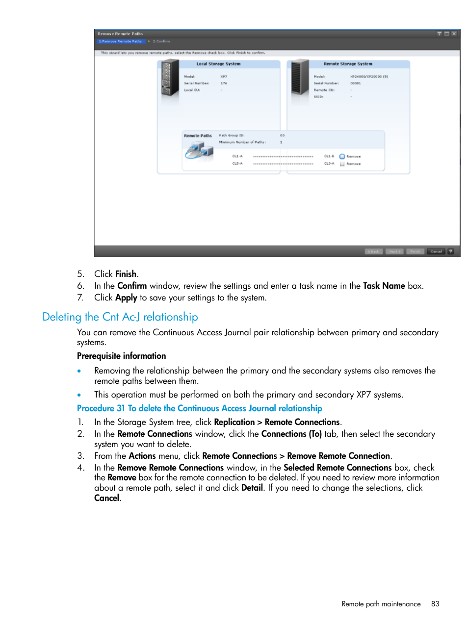 Deleting the cnt ac-j relationship | HP XP7 Storage User Manual | Page 83 / 186
