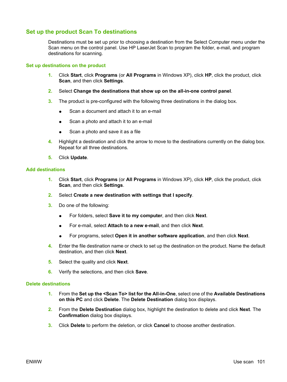 Set up the product scan to destinations | HP Color LaserJet CM2320 Multifunction Printer series User Manual | Page 113 / 292