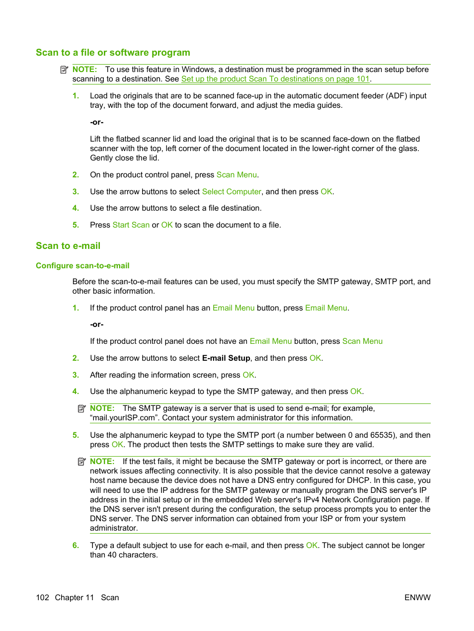 Scan to a file or software program, Scan to e-mail, Configure scan-to-e-mail | HP Color LaserJet CM2320 Multifunction Printer series User Manual | Page 114 / 292