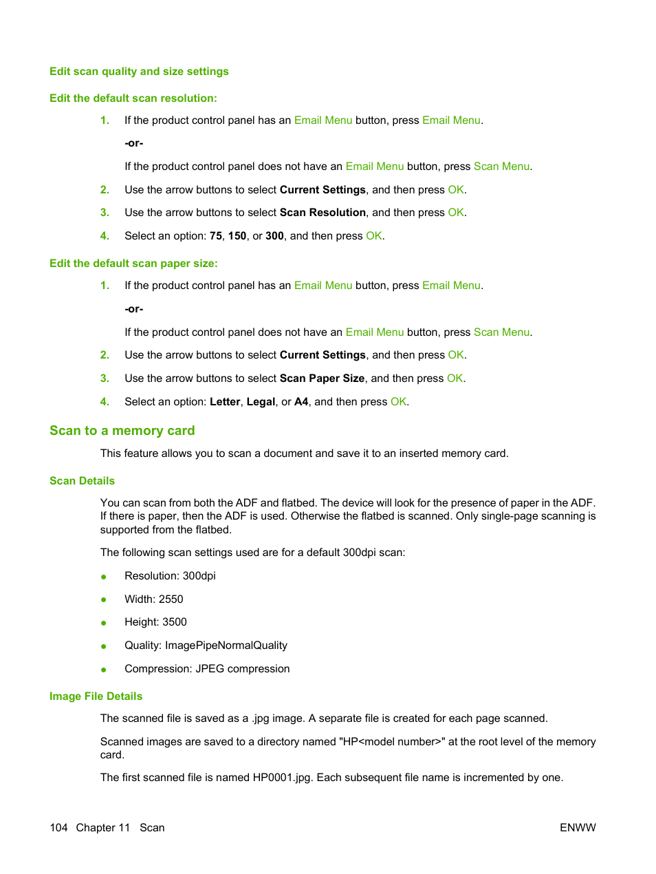 Edit scan quality and size settings, Scan to a memory card, Scan details | Image file details | HP Color LaserJet CM2320 Multifunction Printer series User Manual | Page 116 / 292
