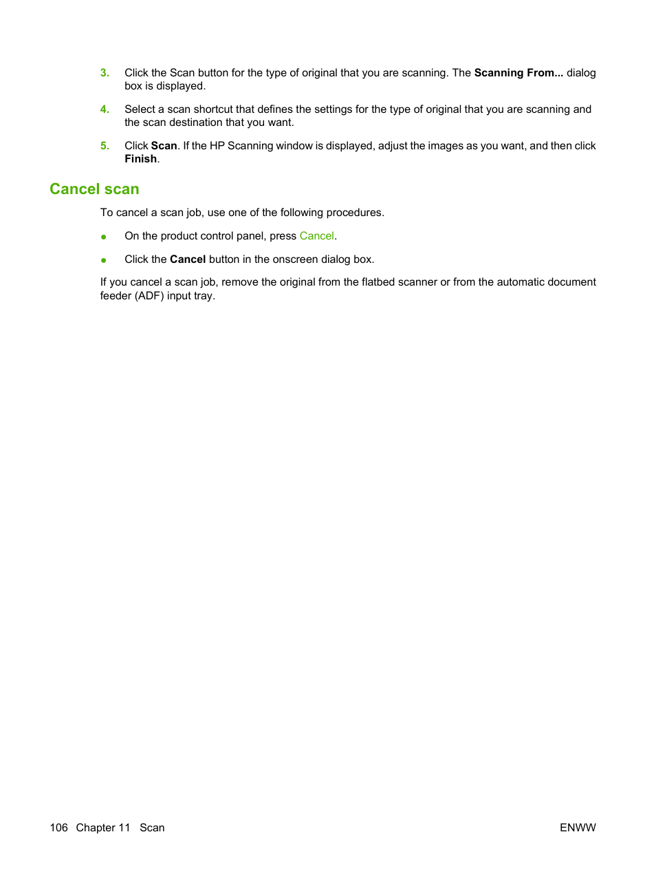 Cancel scan | HP Color LaserJet CM2320 Multifunction Printer series User Manual | Page 118 / 292