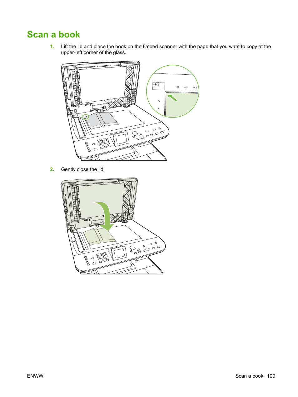 Scan a book | HP Color LaserJet CM2320 Multifunction Printer series User Manual | Page 121 / 292