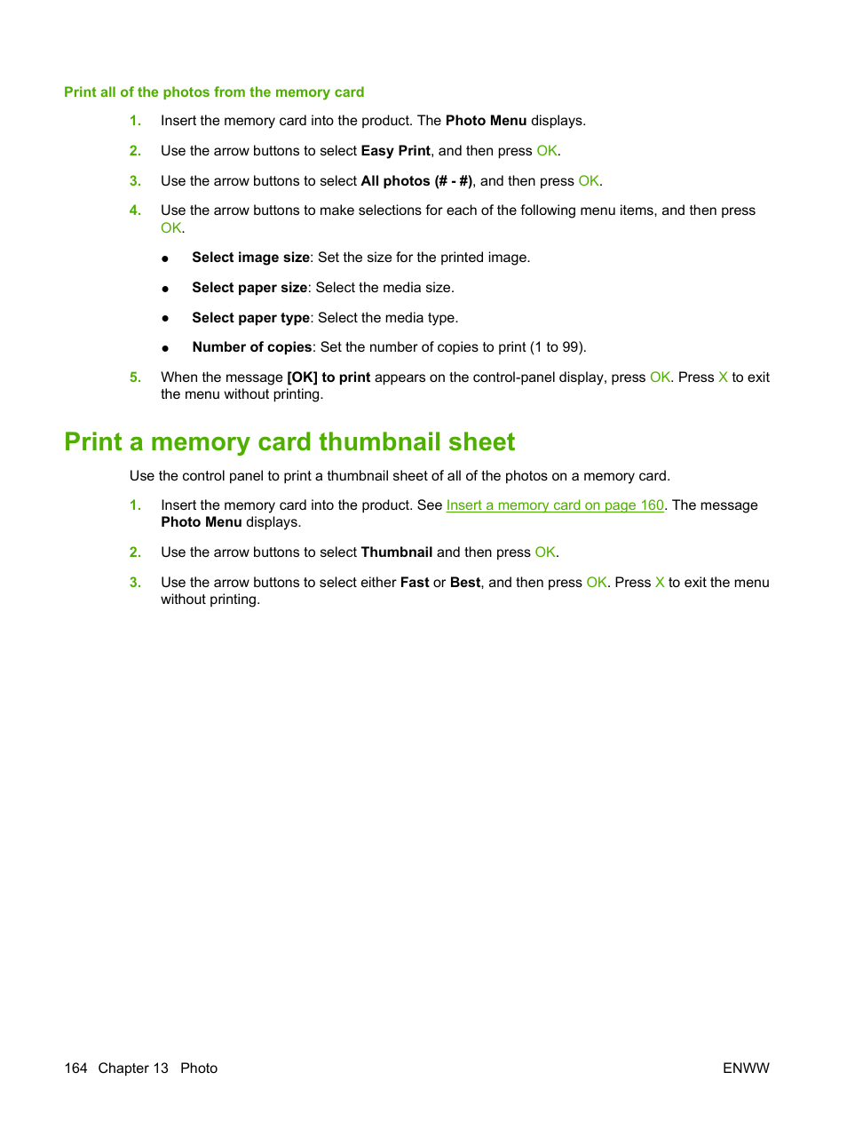 Print a memory card thumbnail sheet | HP Color LaserJet CM2320 Multifunction Printer series User Manual | Page 176 / 292