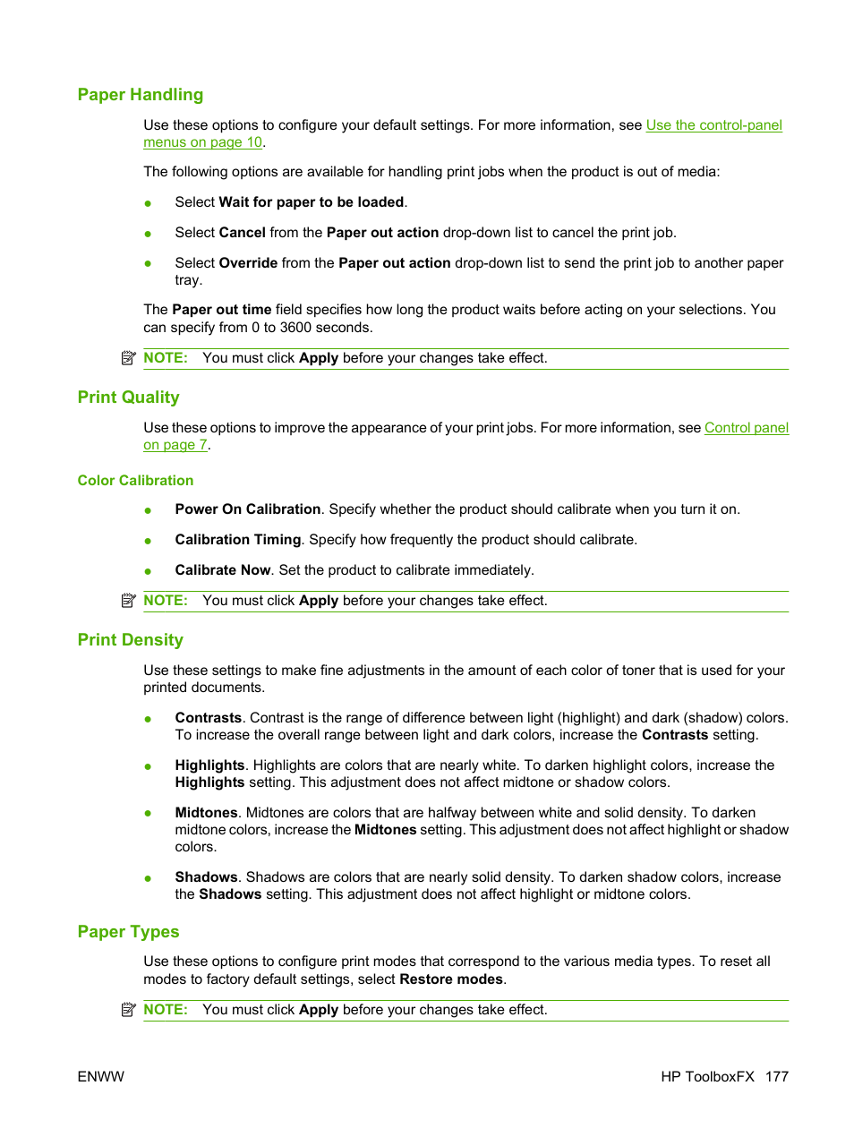 Paper handling, Print quality, Print density | Paper types | HP Color LaserJet CM2320 Multifunction Printer series User Manual | Page 189 / 292