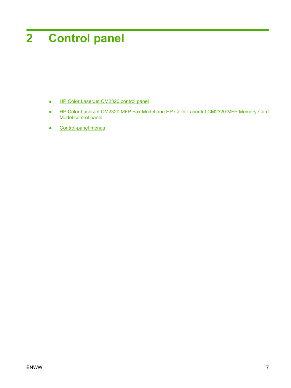 Control panel, 2 control panel, 2control panel | HP Color LaserJet CM2320 Multifunction Printer series User Manual | Page 19 / 292