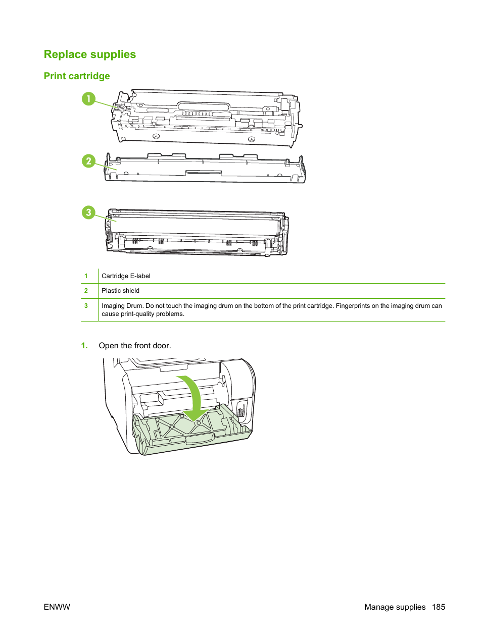 Replace supplies, Print cartridge | HP Color LaserJet CM2320 Multifunction Printer series User Manual | Page 197 / 292