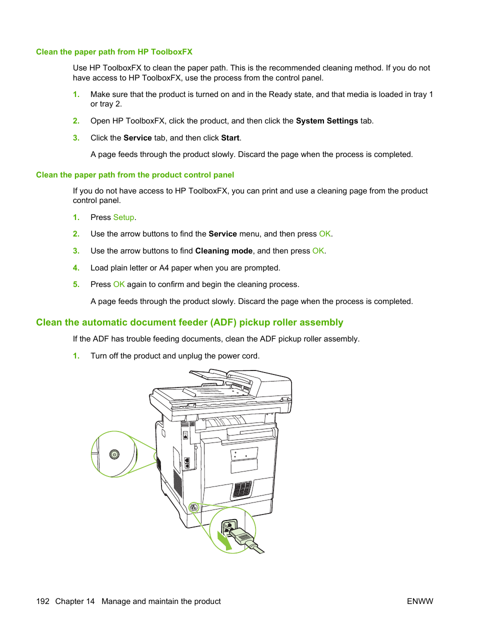 Clean the paper path from hp toolboxfx | HP Color LaserJet CM2320 Multifunction Printer series User Manual | Page 204 / 292