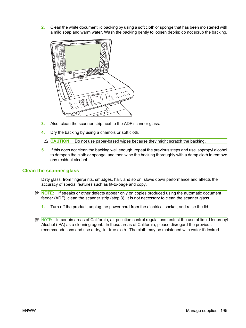 Clean the scanner glass | HP Color LaserJet CM2320 Multifunction Printer series User Manual | Page 207 / 292