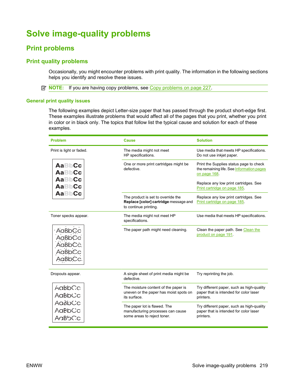 Solve image-quality problems, Print problems, Print quality problems | General print quality issues | HP Color LaserJet CM2320 Multifunction Printer series User Manual | Page 231 / 292