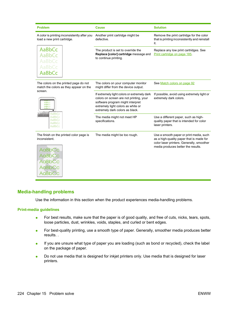 Media-handling problems, Print-media guidelines | HP Color LaserJet CM2320 Multifunction Printer series User Manual | Page 236 / 292