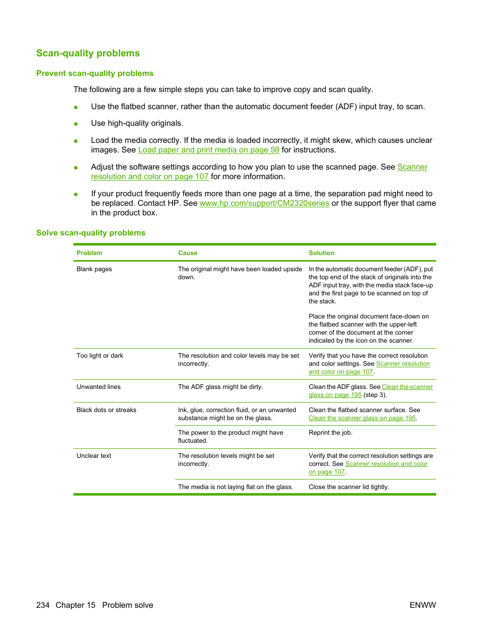 Scan-quality problems, Prevent scan-quality problems, Solve scan-quality problems | HP Color LaserJet CM2320 Multifunction Printer series User Manual | Page 246 / 292