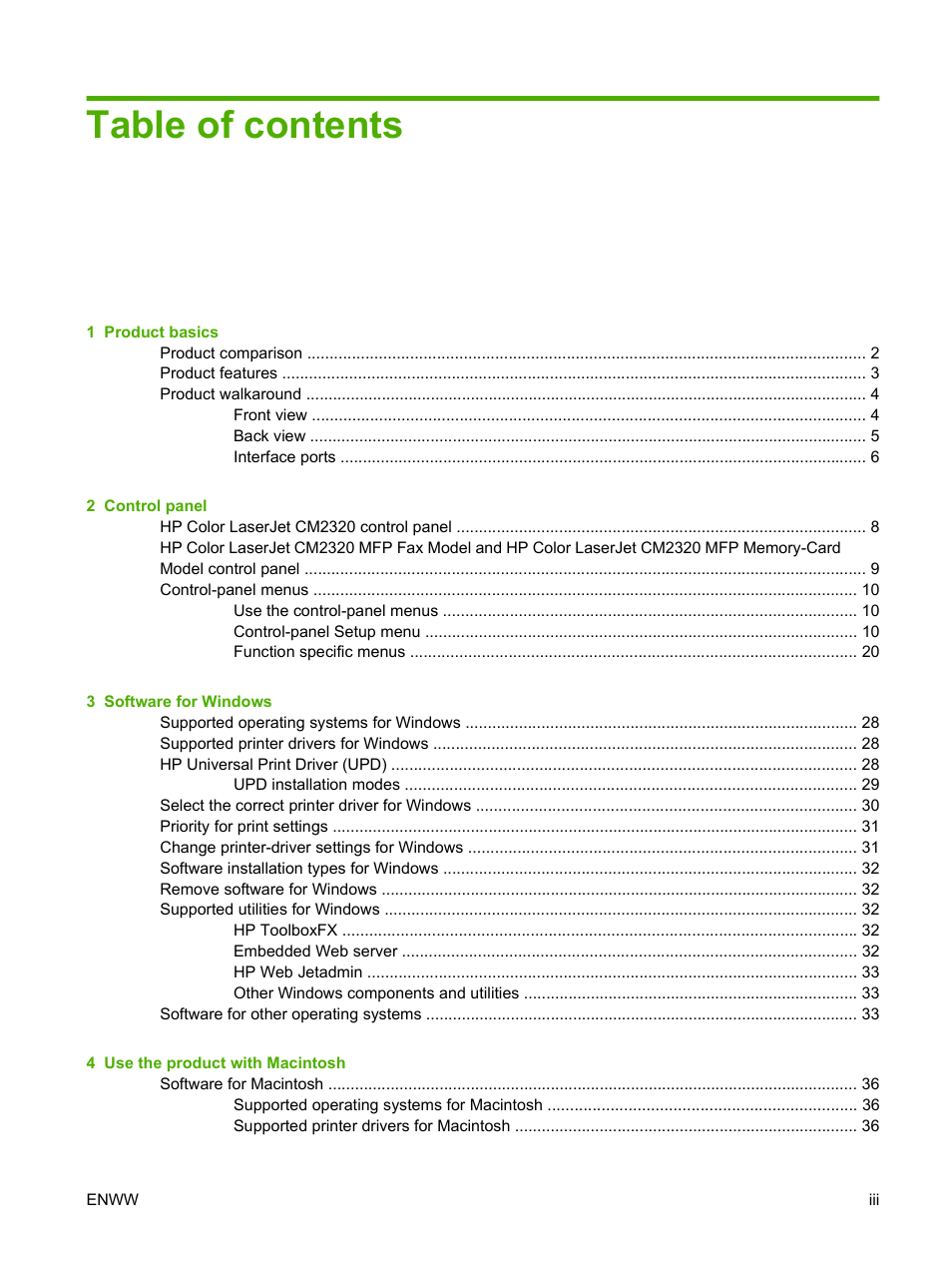 HP Color LaserJet CM2320 Multifunction Printer series User Manual | Page 5 / 292