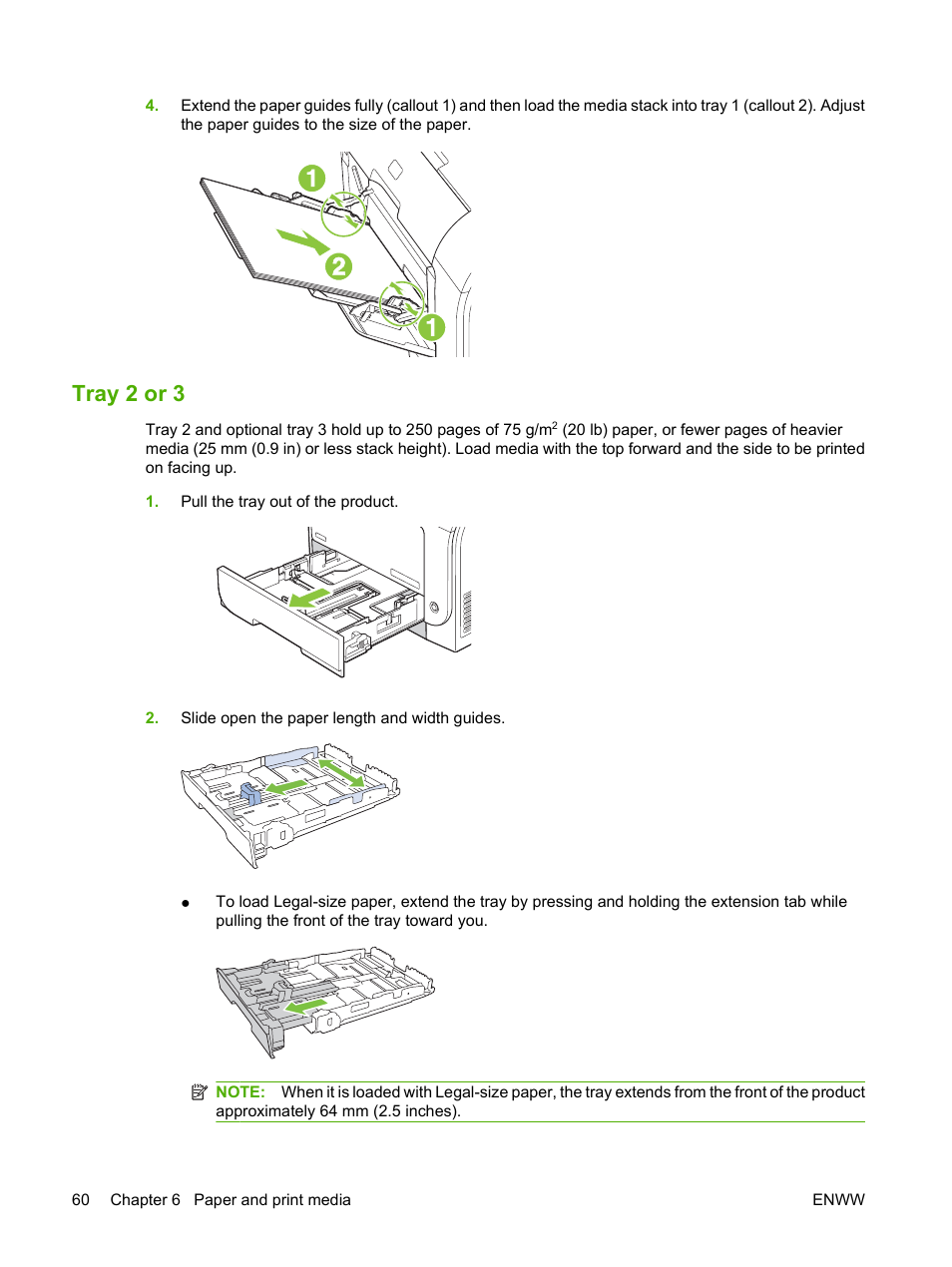 Tray 2 or 3 | HP Color LaserJet CM2320 Multifunction Printer series User Manual | Page 72 / 292