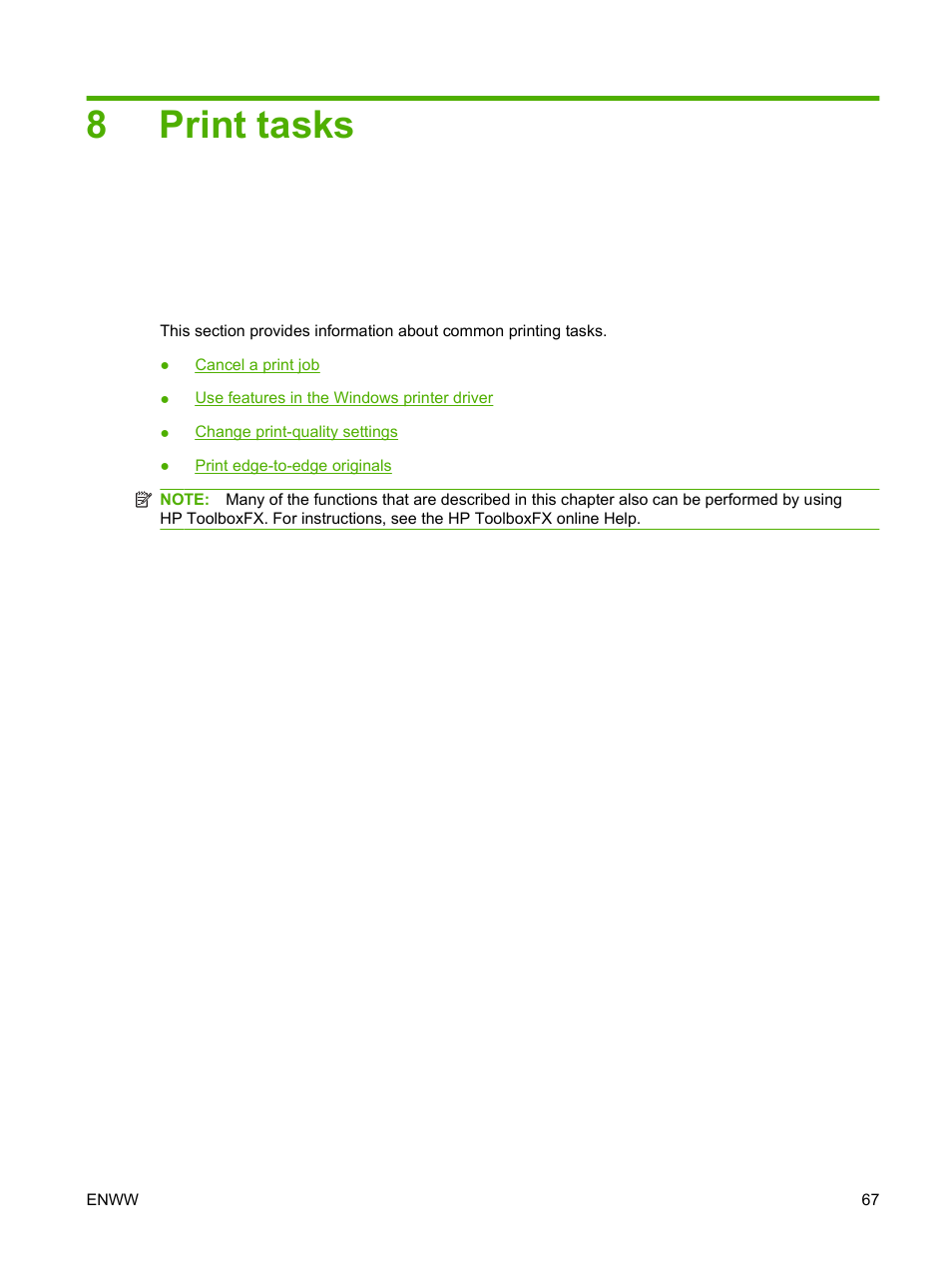 Print tasks, 8 print tasks, 8print tasks | HP Color LaserJet CM2320 Multifunction Printer series User Manual | Page 79 / 292