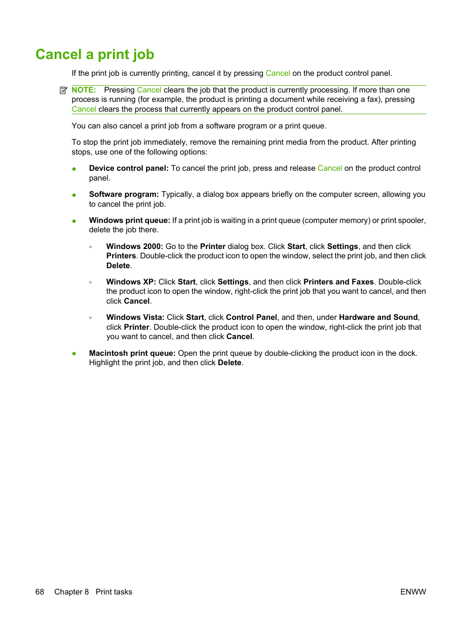 Cancel a print job | HP Color LaserJet CM2320 Multifunction Printer series User Manual | Page 80 / 292