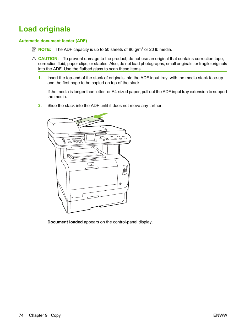 Load originals | HP Color LaserJet CM2320 Multifunction Printer series User Manual | Page 86 / 292