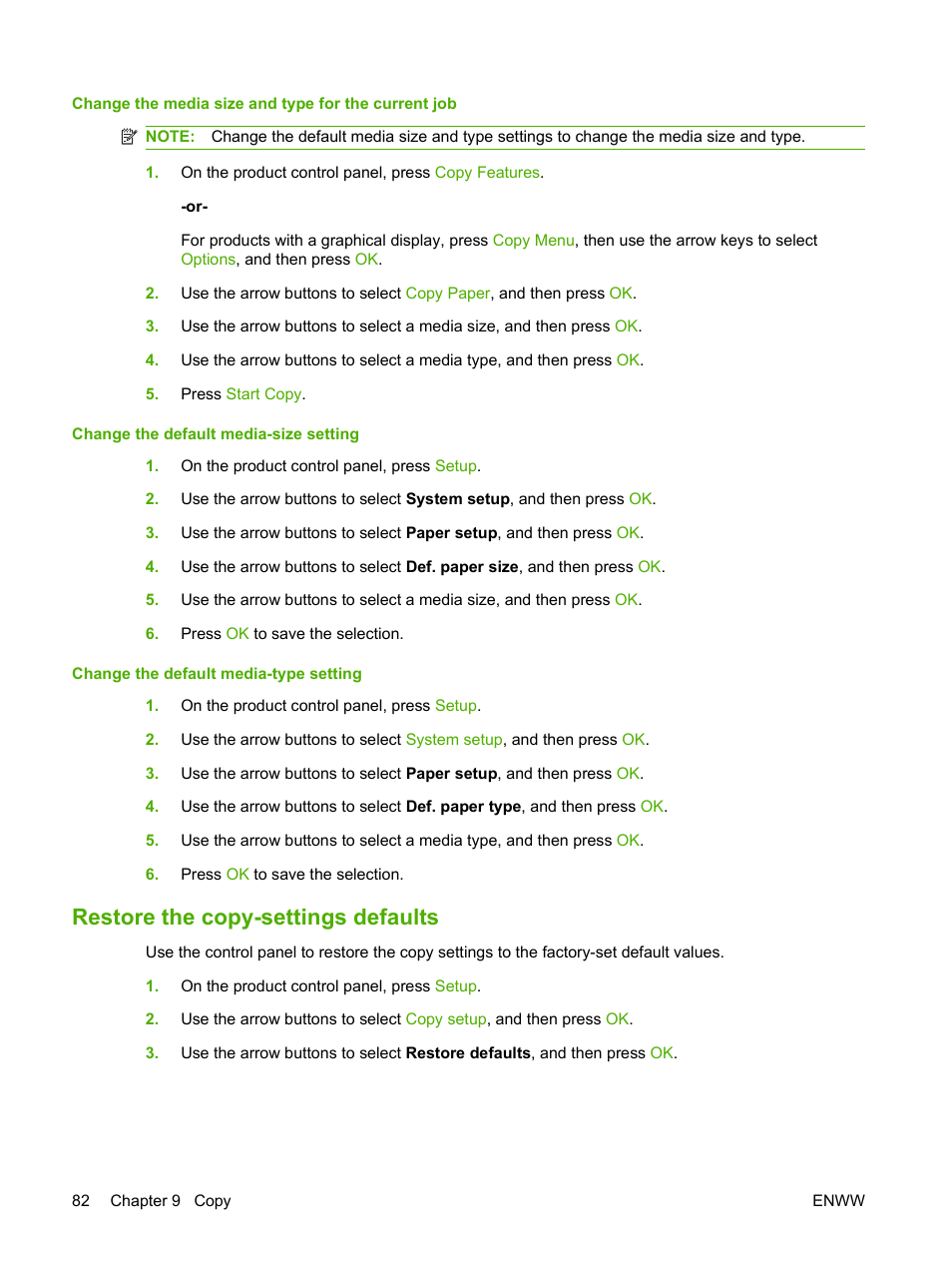 Restore the copy-settings defaults | HP Color LaserJet CM2320 Multifunction Printer series User Manual | Page 94 / 292