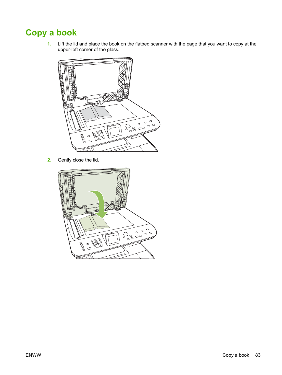 Copy a book | HP Color LaserJet CM2320 Multifunction Printer series User Manual | Page 95 / 292