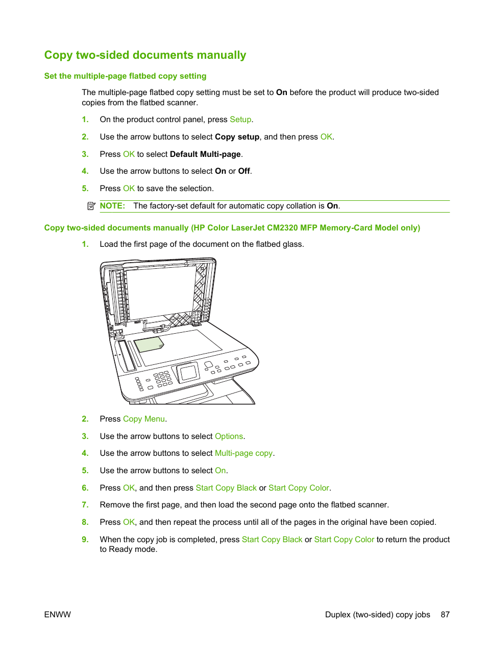 Copy two-sided documents manually | HP Color LaserJet CM2320 Multifunction Printer series User Manual | Page 99 / 292