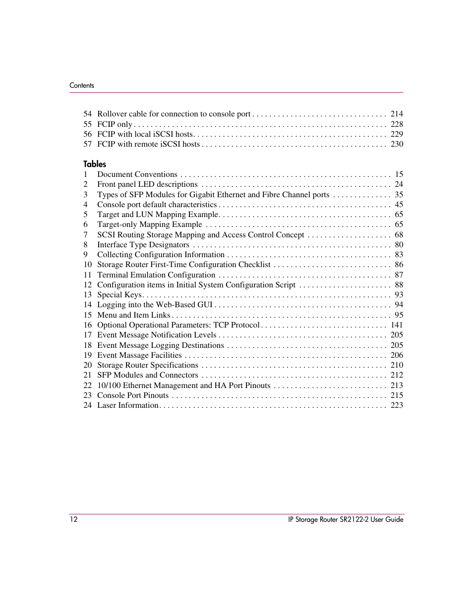 Tables | HP StorageWorks IP Storage Router User Manual | Page 12 / 242