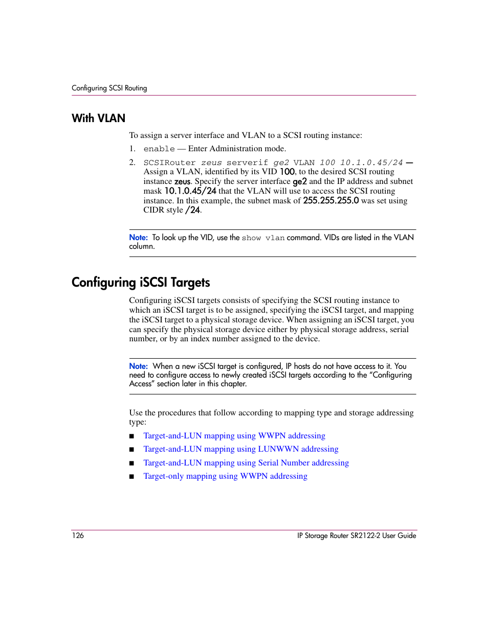 With vlan, Configuring iscsi targets | HP StorageWorks IP Storage Router User Manual | Page 126 / 242