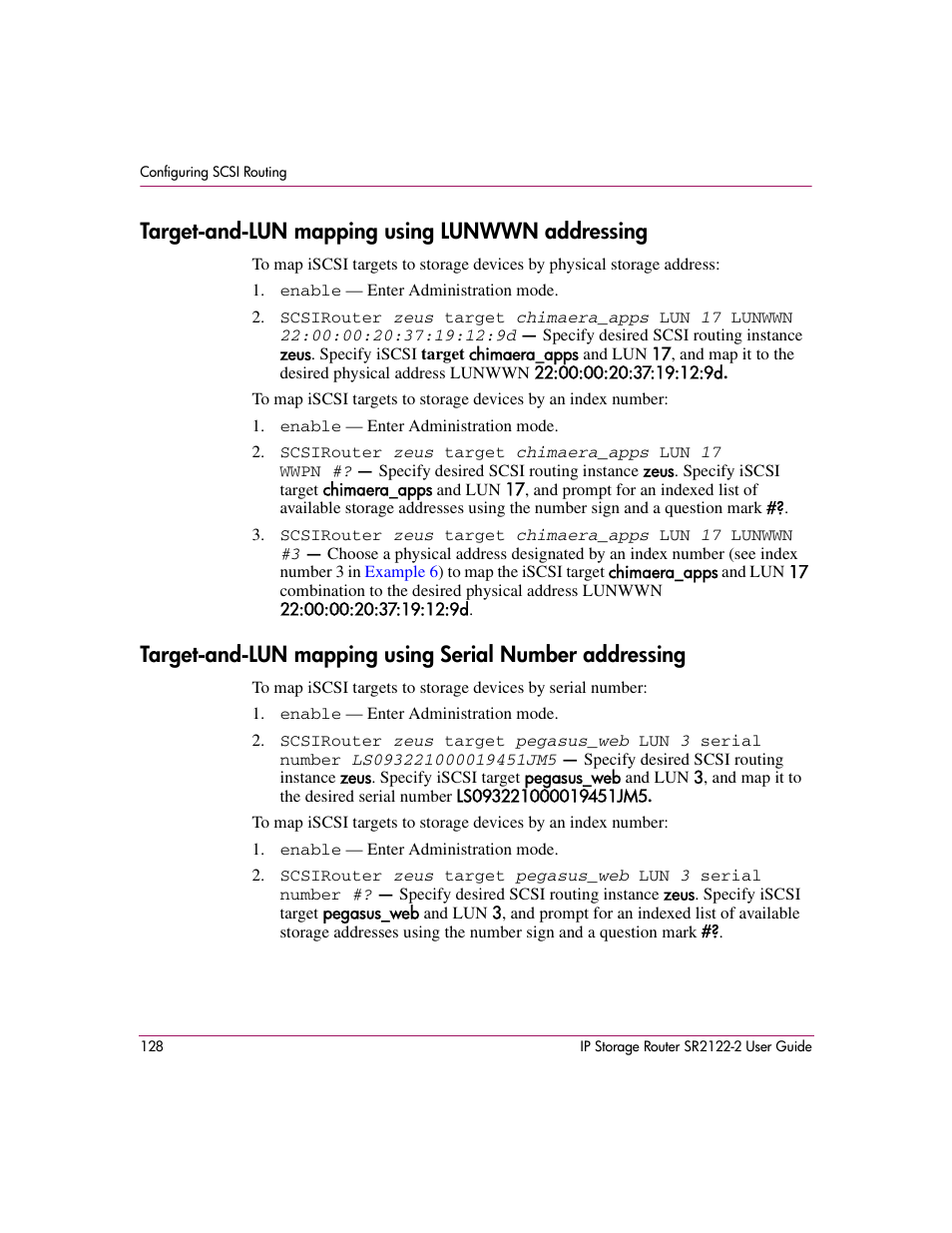 Target-and-lun mapping using lunwwn addressing | HP StorageWorks IP Storage Router User Manual | Page 128 / 242