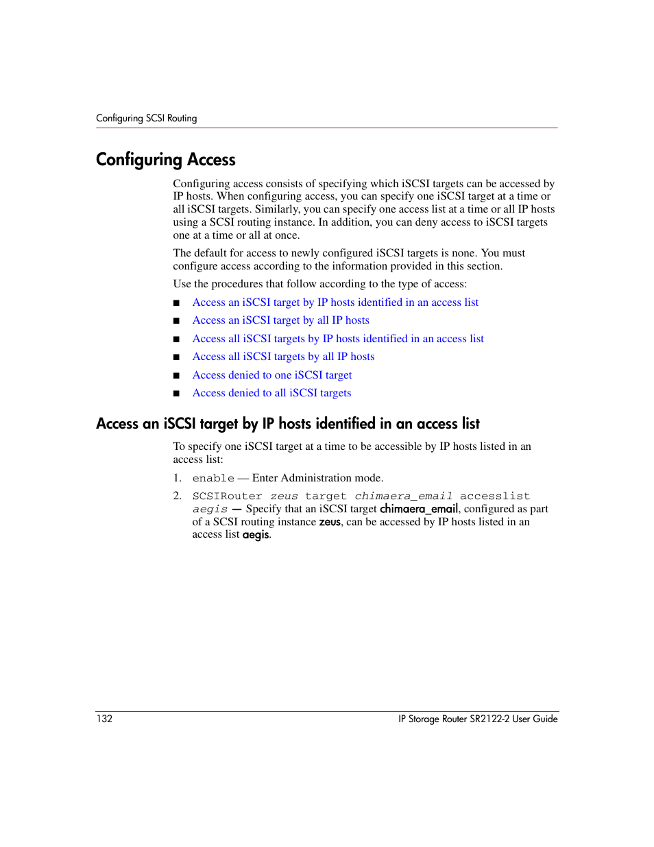 Configuring access | HP StorageWorks IP Storage Router User Manual | Page 132 / 242