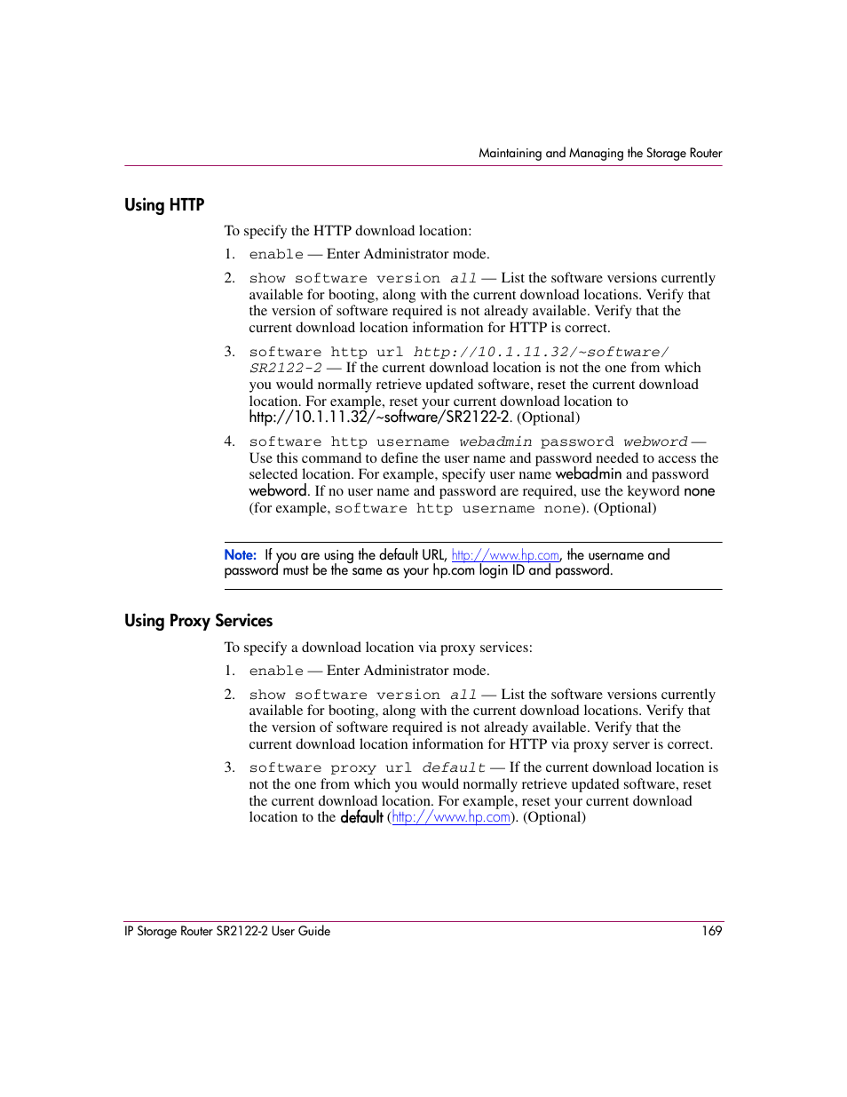 Using http, Using proxy services, Using http using proxy services | HP StorageWorks IP Storage Router User Manual | Page 169 / 242