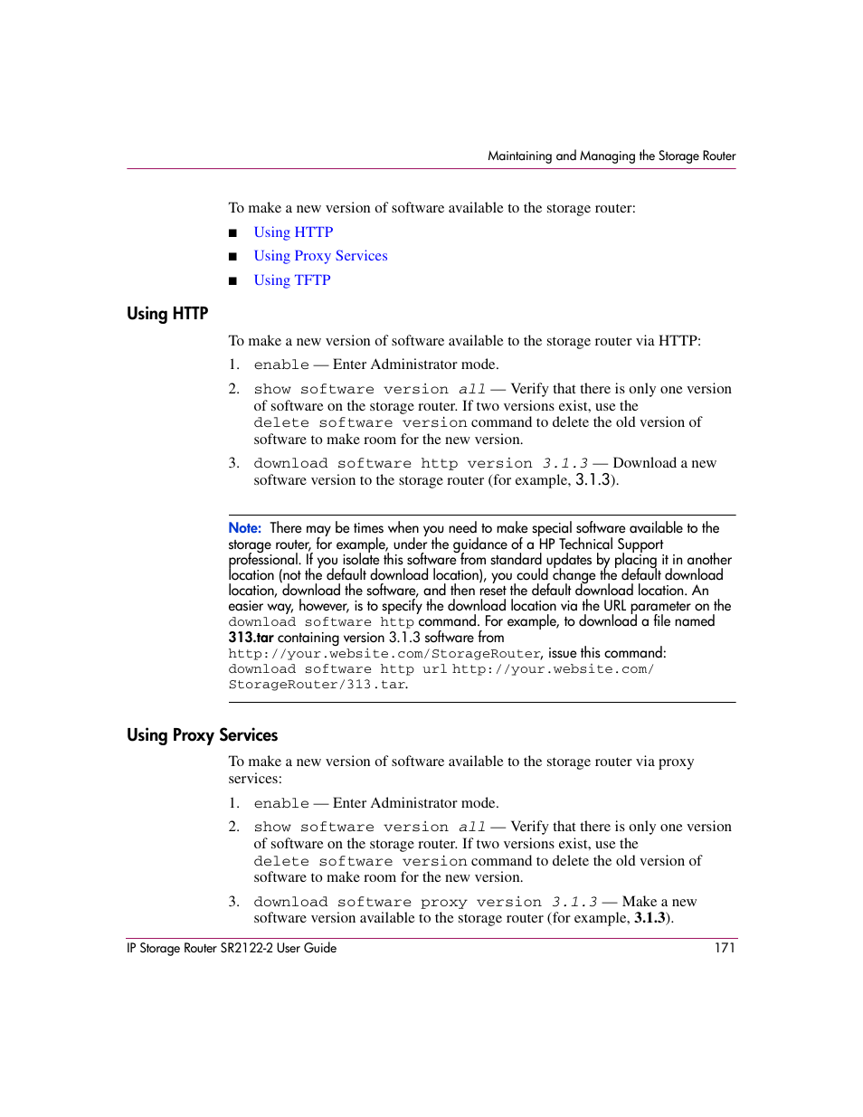 Using http, Using proxy services, Using http using proxy services | HP StorageWorks IP Storage Router User Manual | Page 171 / 242