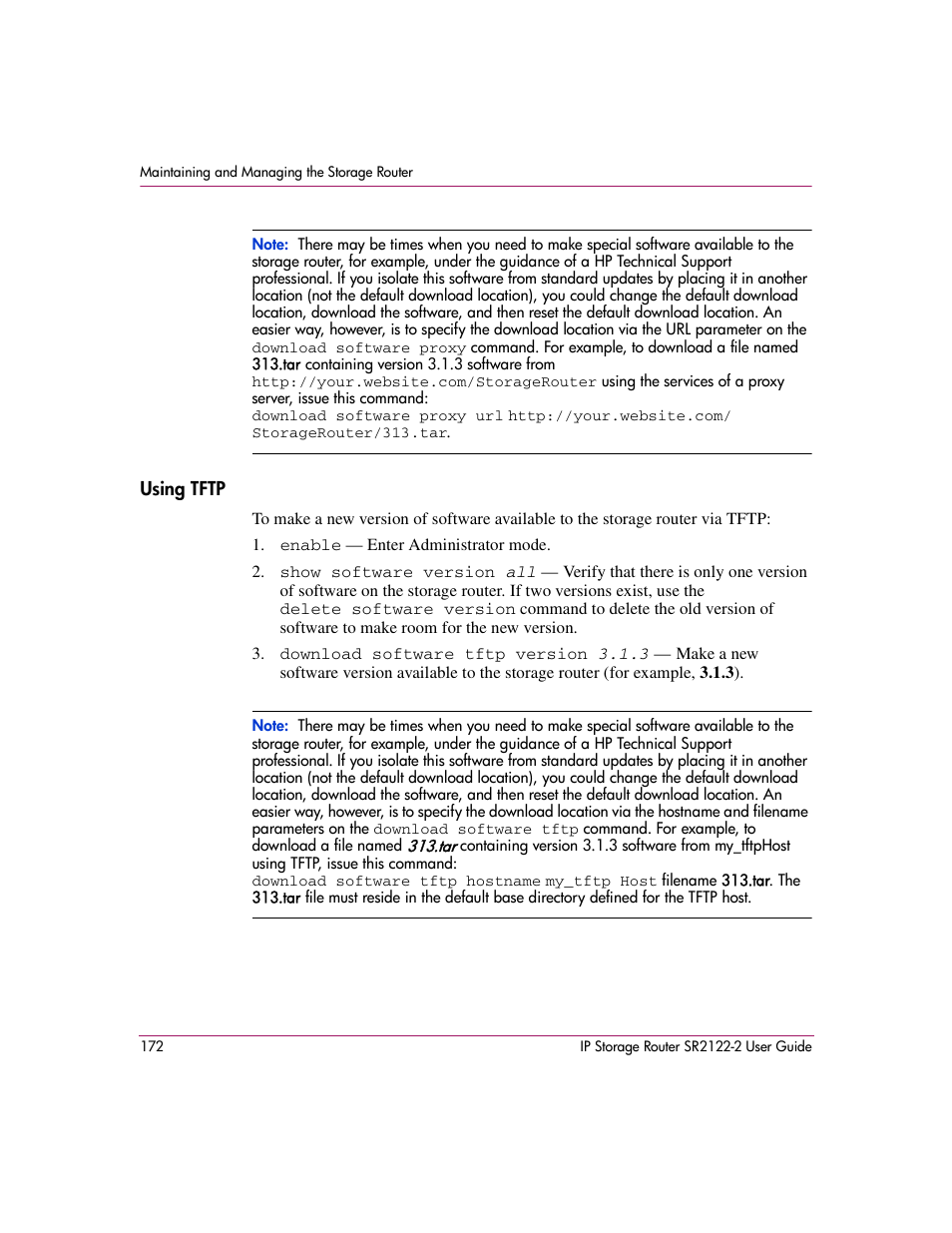 Using tftp | HP StorageWorks IP Storage Router User Manual | Page 172 / 242