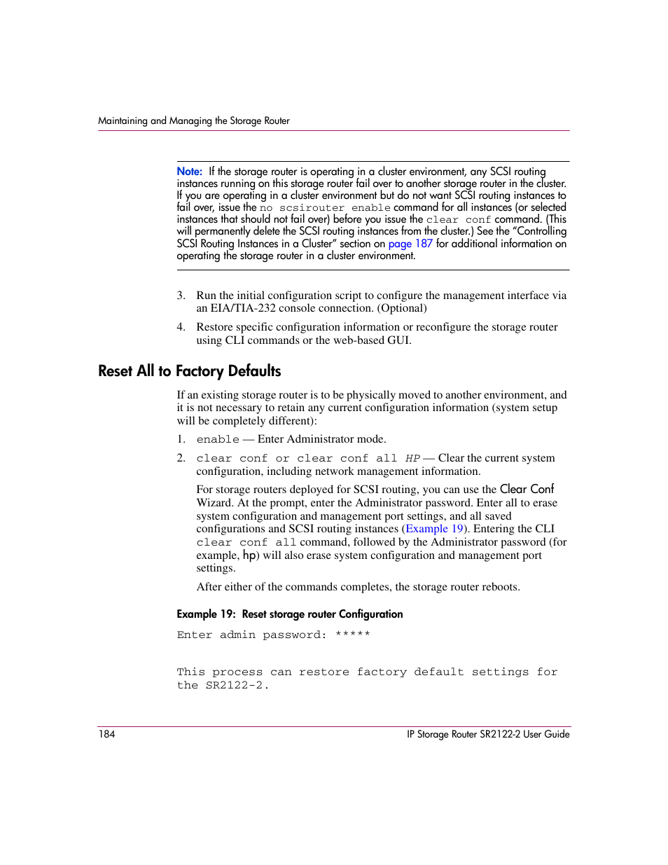Reset all to factory defaults | HP StorageWorks IP Storage Router User Manual | Page 184 / 242