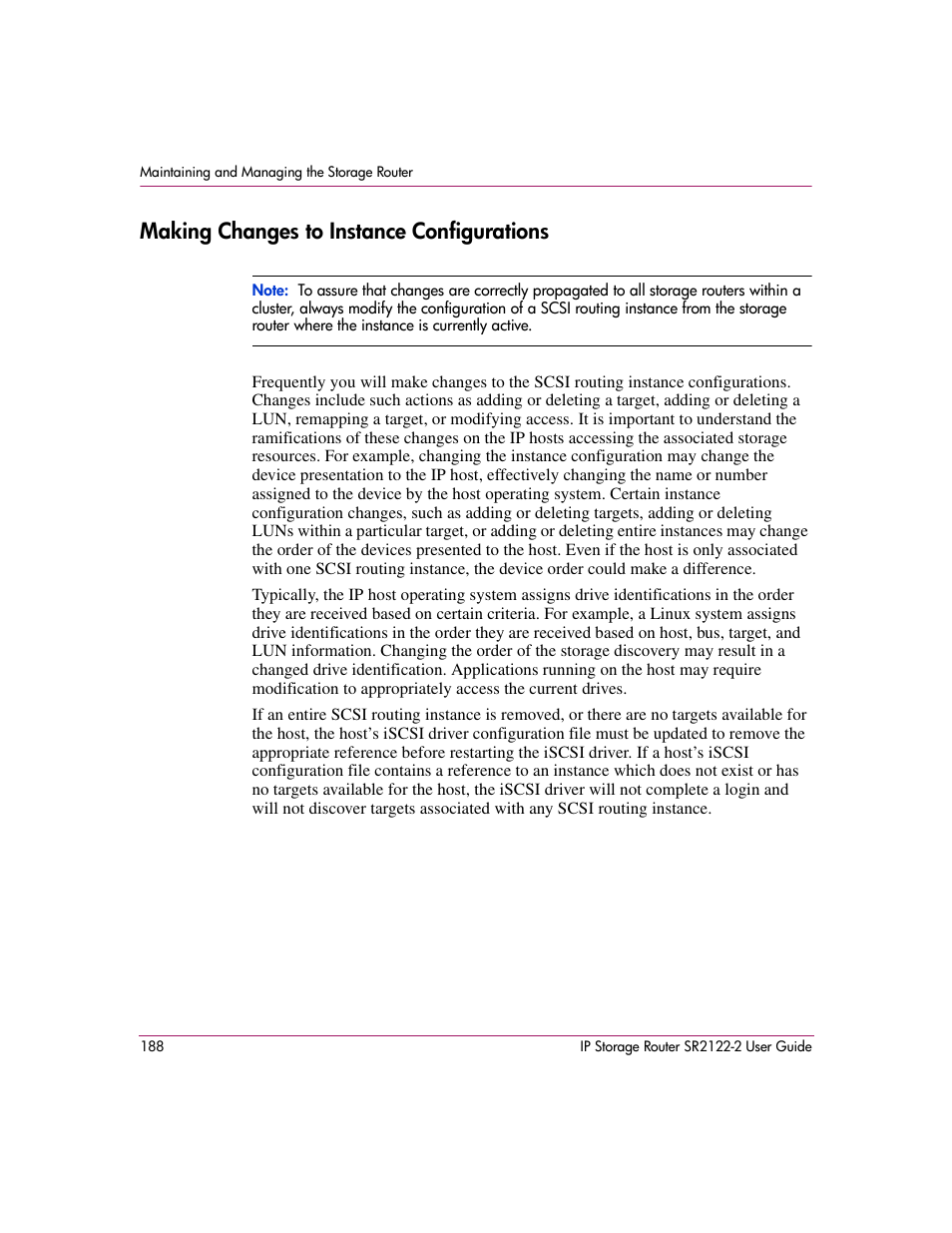 Making changes to instance configurations | HP StorageWorks IP Storage Router User Manual | Page 188 / 242