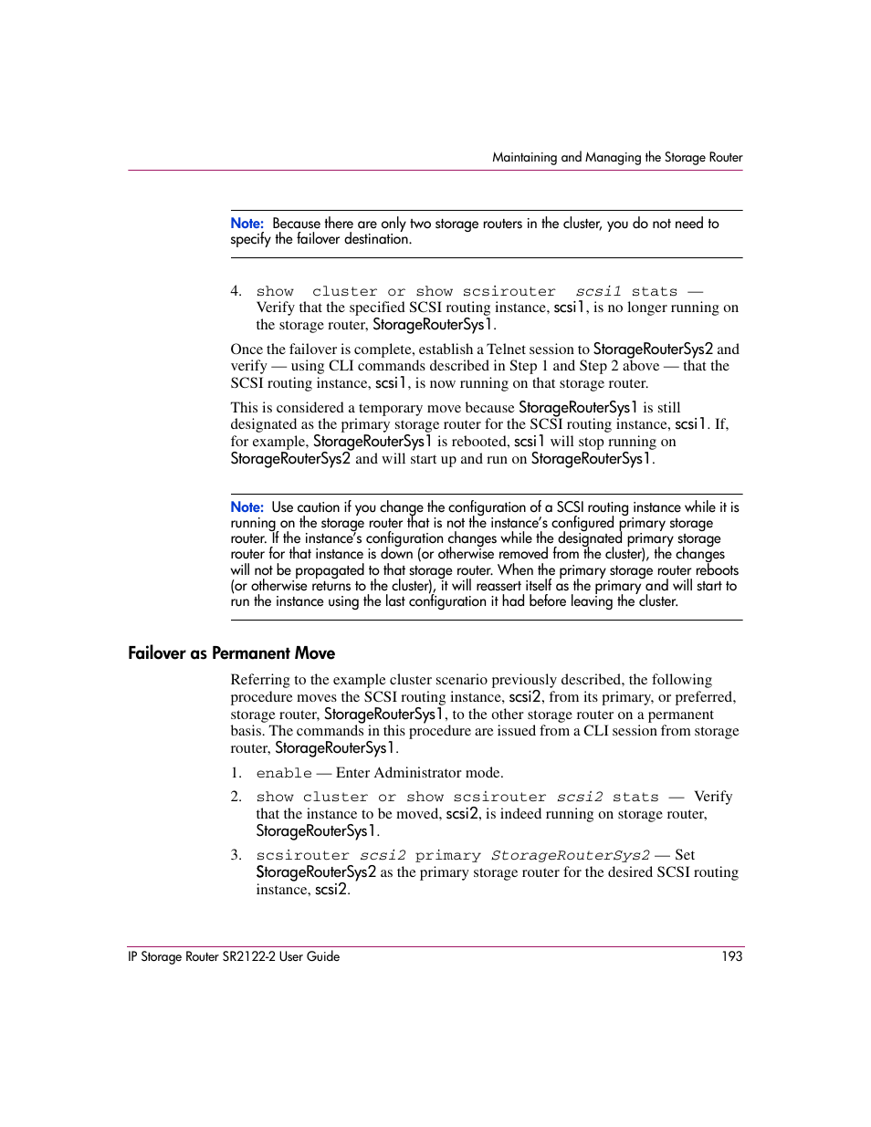 Failover as permanent move | HP StorageWorks IP Storage Router User Manual | Page 193 / 242