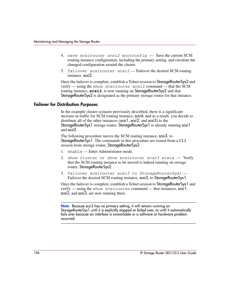 Failover for distribution purposes | HP StorageWorks IP Storage Router User Manual | Page 194 / 242