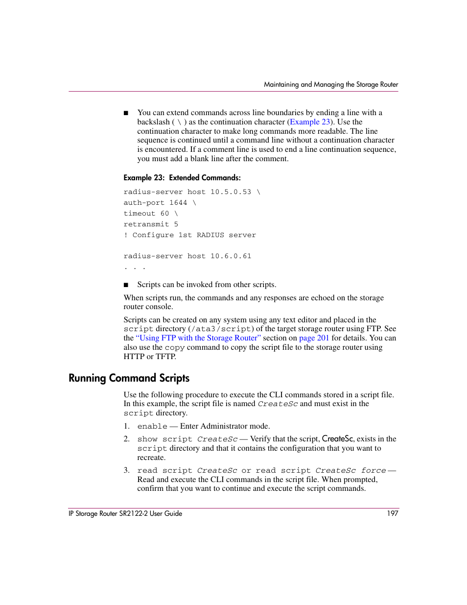 Running command scripts | HP StorageWorks IP Storage Router User Manual | Page 197 / 242