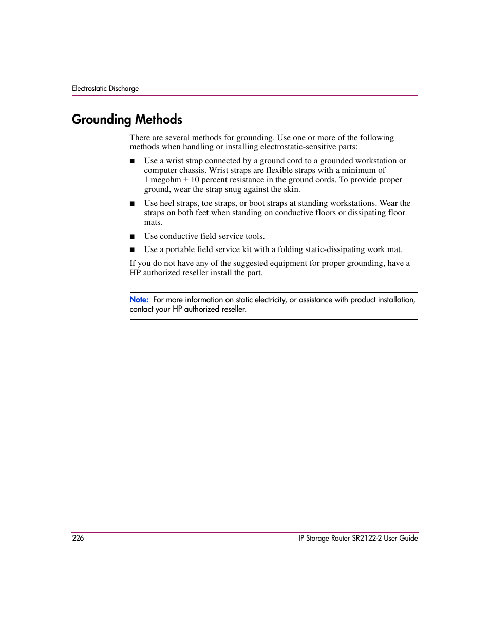 Grounding methods | HP StorageWorks IP Storage Router User Manual | Page 226 / 242