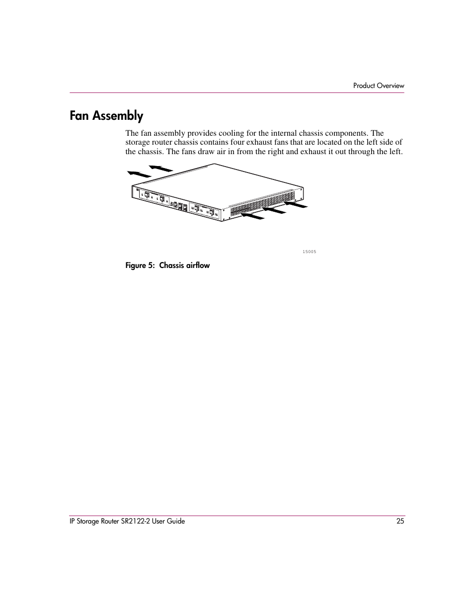 Fan assembly, Figure 5: chassis airflow, 5 chassis airflow | HP StorageWorks IP Storage Router User Manual | Page 25 / 242