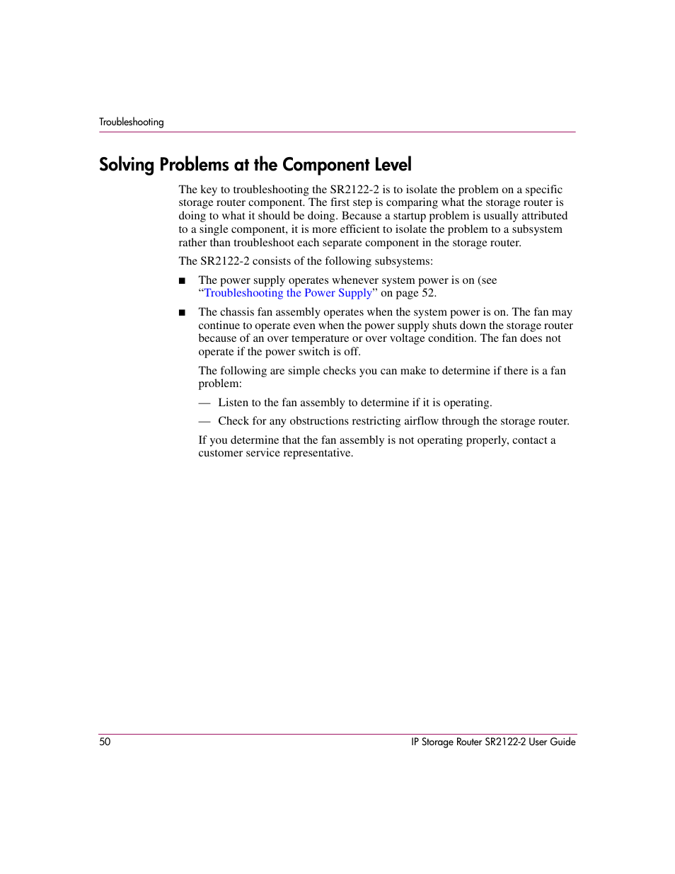 Solving problems at the component level | HP StorageWorks IP Storage Router User Manual | Page 50 / 242