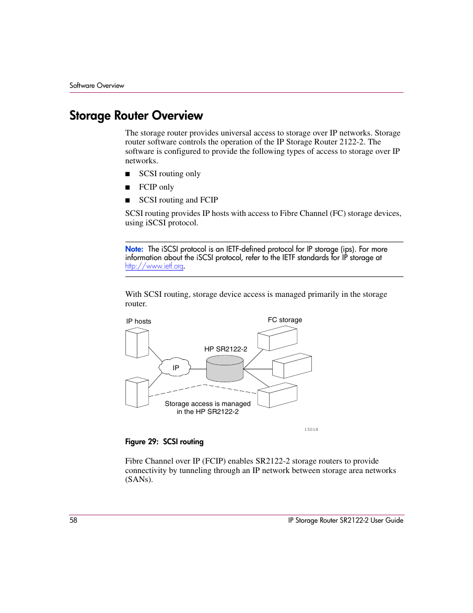 Storage router overview, Figure 29: scsi routing, 29 scsi routing | HP StorageWorks IP Storage Router User Manual | Page 58 / 242