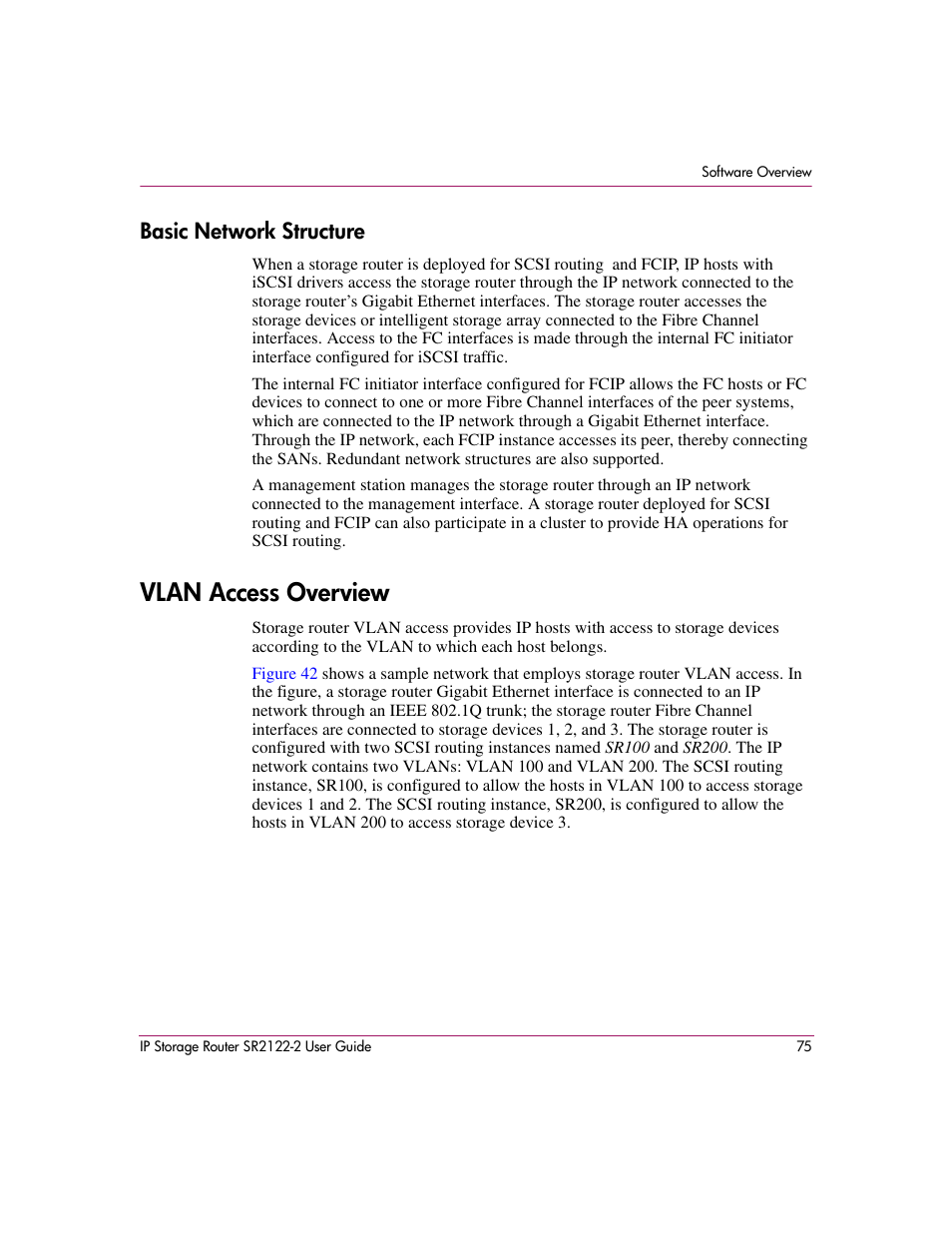 Basic network structure, Vlan access overview | HP StorageWorks IP Storage Router User Manual | Page 75 / 242