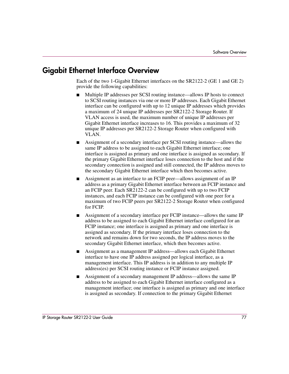 Gigabit ethernet interface overview | HP StorageWorks IP Storage Router User Manual | Page 77 / 242