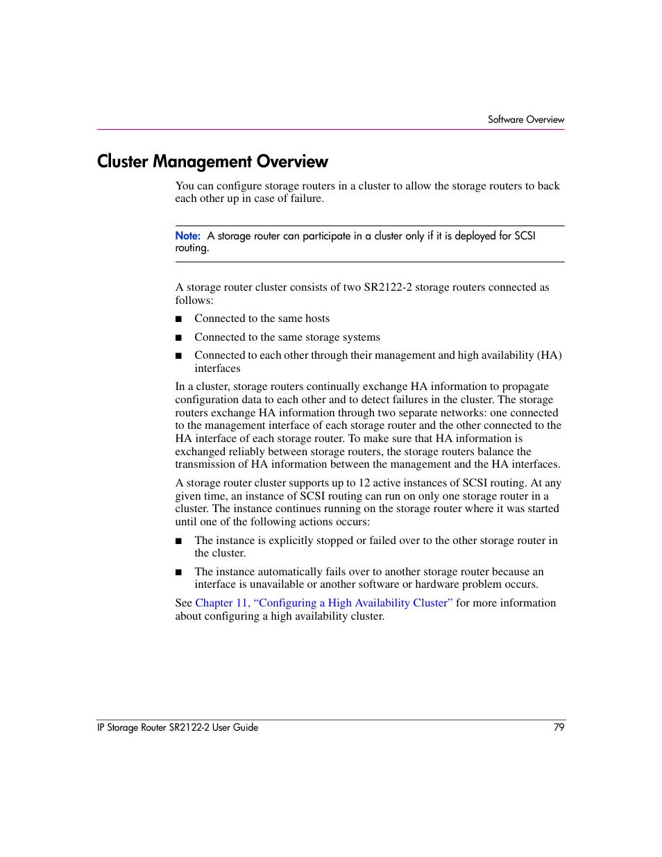 Cluster management overview | HP StorageWorks IP Storage Router User Manual | Page 79 / 242