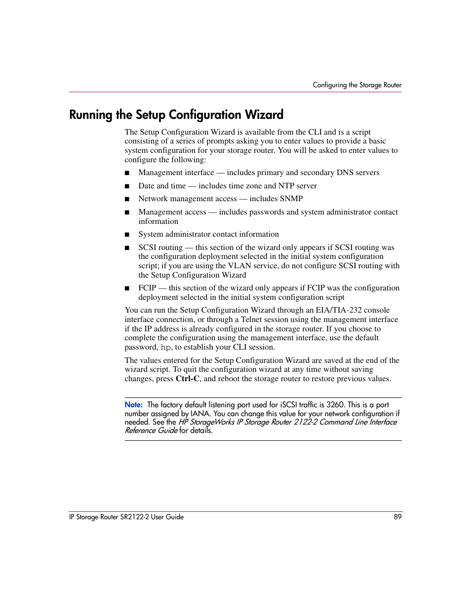 Running the setup configuration wizard | HP StorageWorks IP Storage Router User Manual | Page 89 / 242